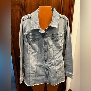 LOGO denim jacket blue jean 18W raw edge multiple pockets shirt NEW